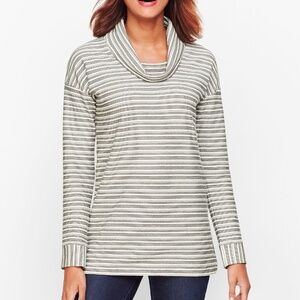 Talbots Sz Mp or Crop Top Sz S Stripe Cowl Neck Top Blouse Stretch Side Button